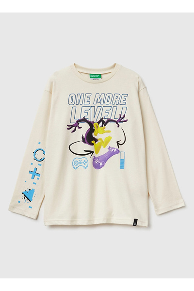 Benetton United Colors of Ekru Erkek Çocuk Baskılı T-Shirt 3ATNC10RL