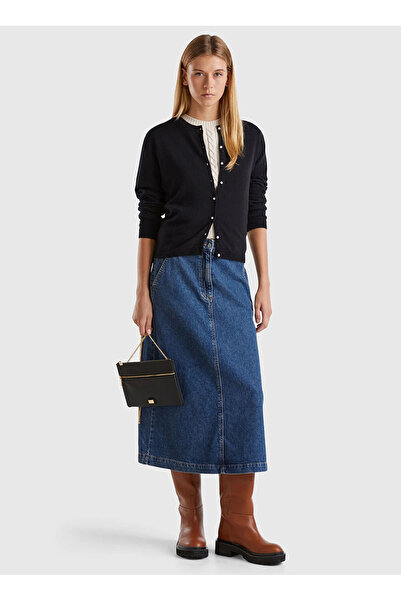 Benetton United Colors of Siyah Kadın Bisiklet Yaka Normal Hırka 1002D501U