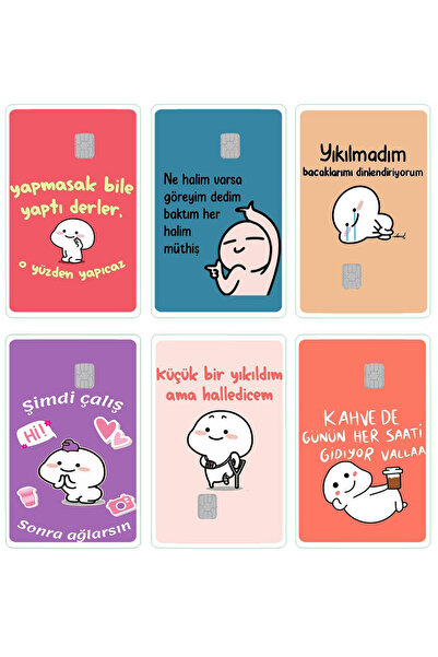 BK Design 6 Adet Kart Kaplama Sticter Etiket Komik 60028