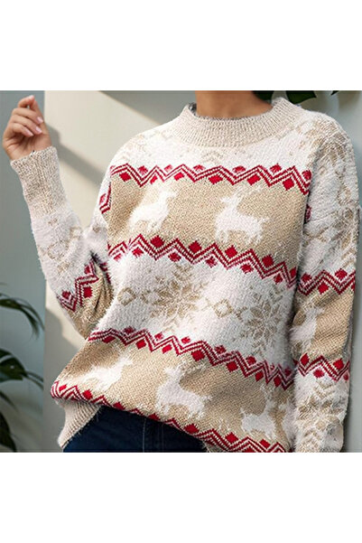 MIXSNOW Christmas Sweater for Women 2025 Crewneck Cable Knit Sweaters Top Long Sleeve with Cute Pattern