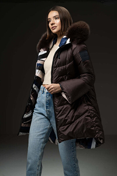 FLO CLO Long Two Sided Puffer Jacket With Fur Collar