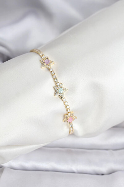 Epilons سوار نسائي من النحاس الذهبي مرصع بأحجار الزركون على شكل نجمة ملونة من...