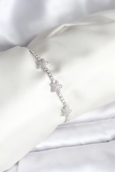 Epilons سوار نسائي من الفضة على شكل نجمة مرصع بالزركون من ماركة Bfs