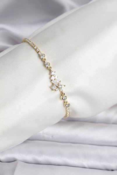 Epilons سوار نسائي من الزركون على شكل زهرة من Bfs، لون ذهبي، مناسب للارتداء ع...