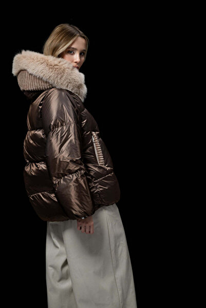 FLO CLO Jachetă impermeabilă casual cu guler de blană