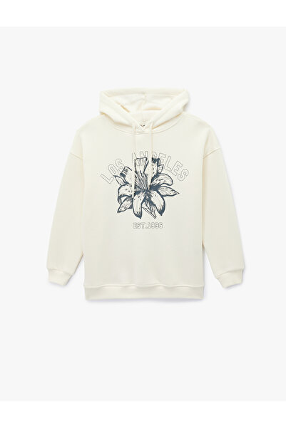 Koton Comfortable Fit Fleece-Lined Long Sleeve Hooded Printed Sweatshirt