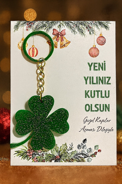 cacagift design سلسلة مفاتيح من الإيبوكسي على شكل ورقة البرسيم الخضراء لعيد ا...