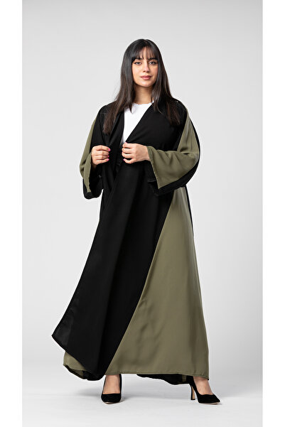 outline Olivia's cool flared abaya in olive green