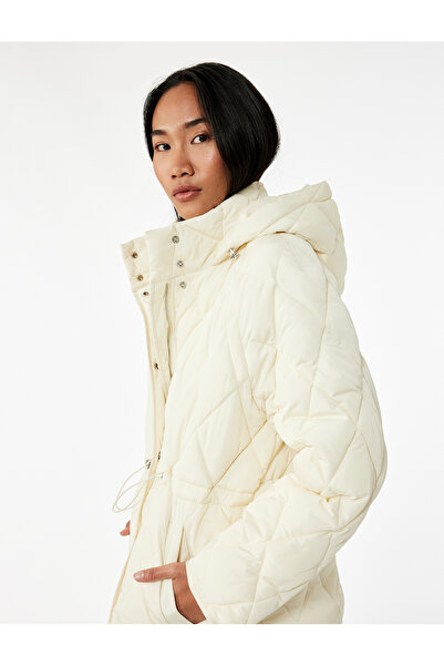 Koton Buttoned Long Sleeve Water Repellent K Hooded Quilted Puffer Jacket with Pockets