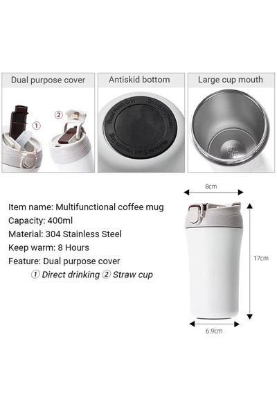 Biki 400ml Double Wall Stainless Steel Travel Mug Vacuum Insulated Tumbler 16x8cm