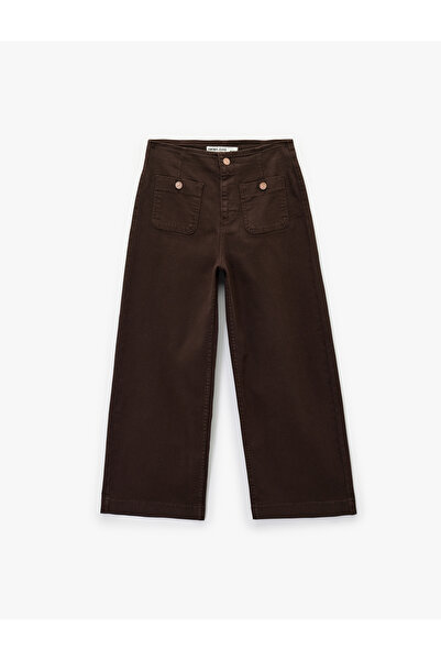 Koton Yüksek Bel Rahat Kalıp Düğmeli Cep Detaylı Geniş Paça Pantolon - Culotte Jeans