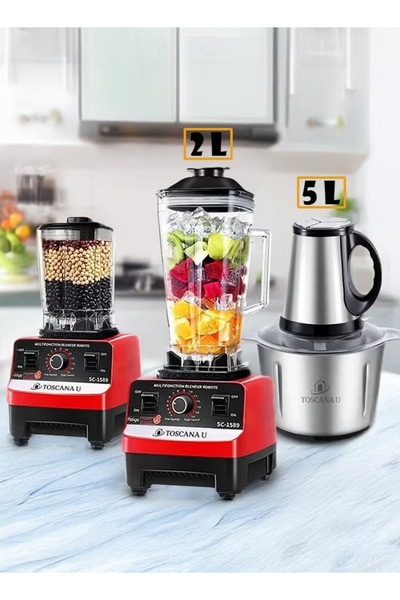 TOSCANA U 3 in 1 Electric Meat and Vegetable Grinder Set, 5L Capacity, and Multifunctional Blender with 2L Grinder