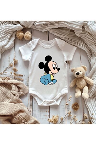 karikatürstore Sevimli Micky Mavi Baskılı Bebek Zıbınları