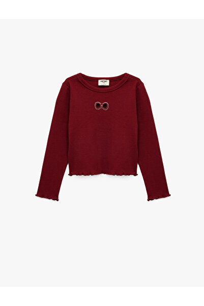 Koton Тениска с дълъг ръкав и кръгло деколте с панделка и детайли