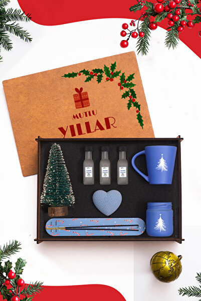 TrendHediye Yılbaşı Premium Ahşap Kutu Hediye Seti – Çam Ağacı, 3’lü Kolonya,...