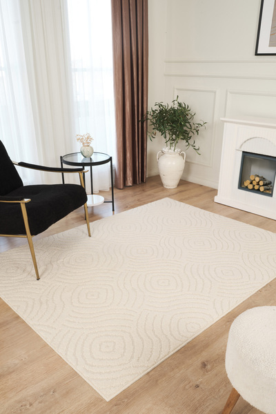 Konfor Halı Krem Yumuşak Dokulu Uzun Ömürlü Lateks Kaymaz Taban Salon Oturma ...