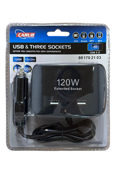 Carub Çakmak Soketi 12-24v 120W 3 Lü Kablolu 2 USB Li BR 170 21 03
