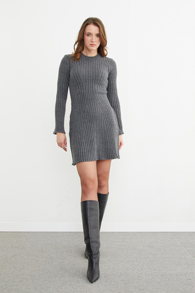 Fulla Moda Basic Sleeve Detailed Knit Mini Dress