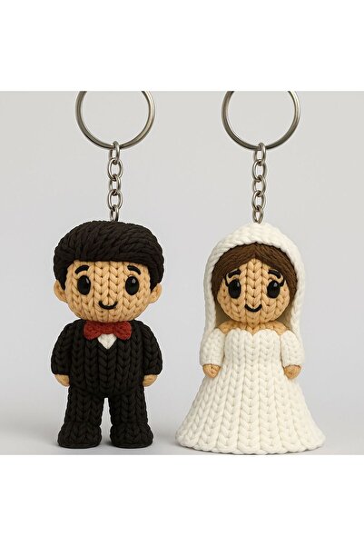 çınarpromosyon سلسلة مفاتيح بنمط محبوك للعروس والعريس مكونة من قطعتين / سلسلة...