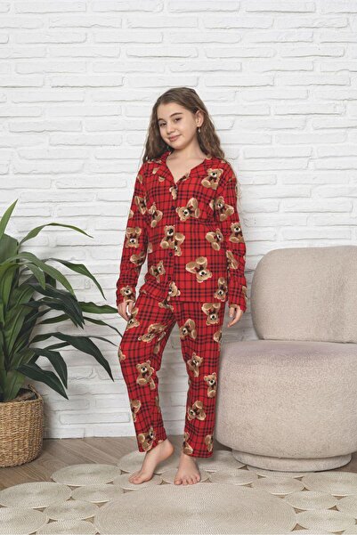 HM CEVHER Μεγάλο μέγεθος, ολόσωμο, σουέτ κοριτσίστικο σετ πιτζάμες με αρκουδάκι