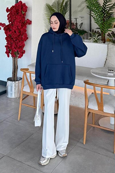 lamelif Three Thread Kangaroo Pocket Sweatshirt Indigo