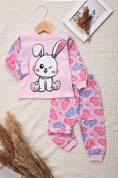 babytune Tavşanlı kız Çocuk Pijama Takımı Desenli Pamuklu 2'li Takım