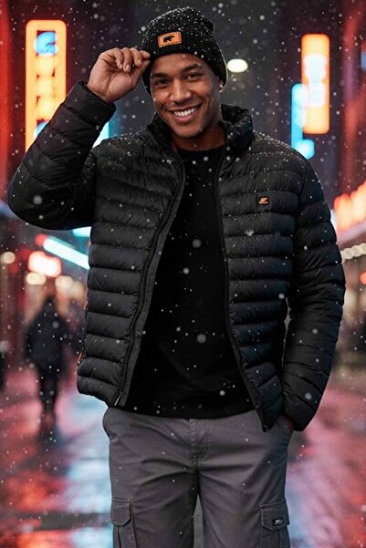 Bad Bear Erkek Slim Fit Siyah Rüzgar Geçirmez Elyaf Dolgulu Şişme Mont
