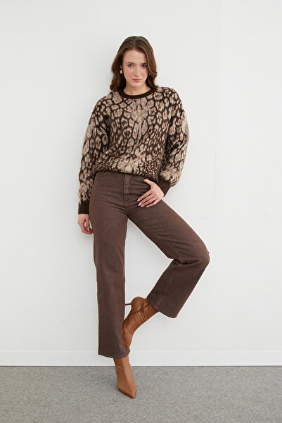 Fulla Moda Leopard Patterned Casual Knit Sweater