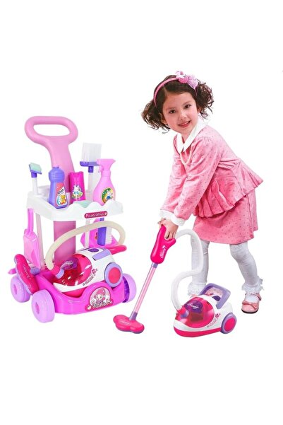 Sweet Home Set aspirator cu 11 accesorii de curățare pentru copii, sunete realiste, cărucior roz