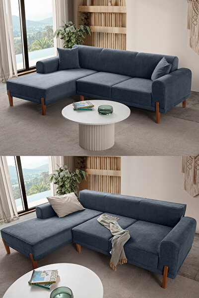 Eymense Mocha Plus Sırt Mekanizmalı Köşe Koltuk Mavi Sol Köşe