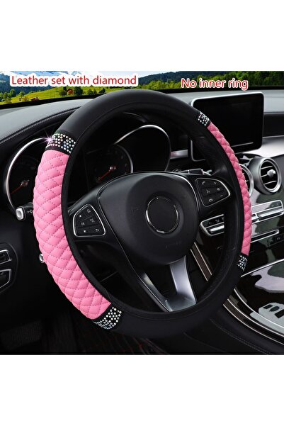 Choice غطاء عجلة قيادة سيارة PGMZ وردي بدون حلقة داخلية 37-38 سم مطرز بالجلد ...