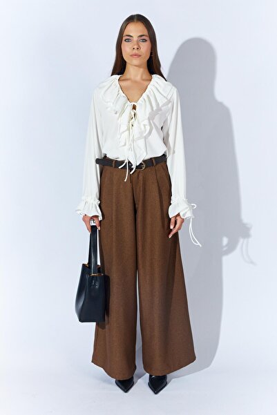 TENA Women's Brown Thick Waist Belt Palazzo Pants