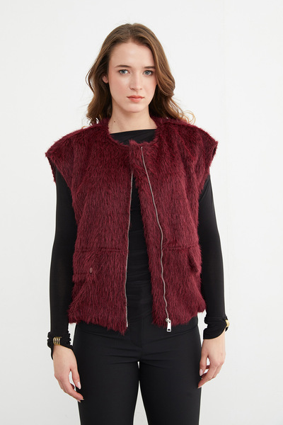 Fulla Moda Bomber Plush Vest with Pocket Detail