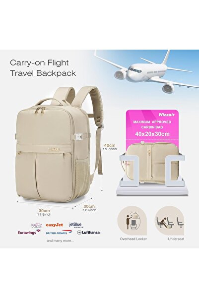 SPAHER Cabin Bag 40x30x20 Wizzair Underseat Laptop Backpack 15.6 Inch - Beige