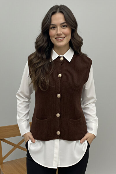 benguen Pocketed Knitwear Vest N495 Brown