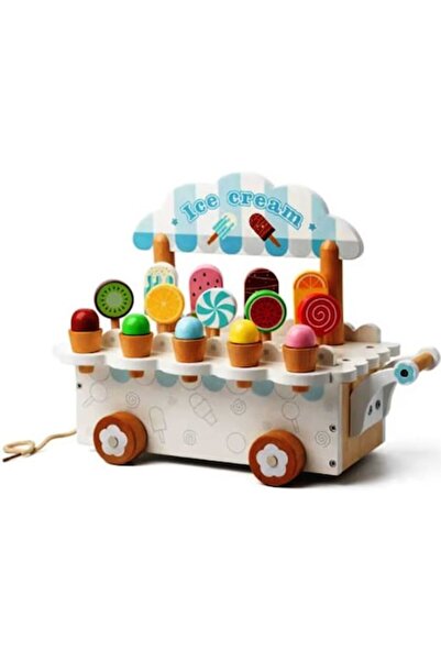 OEM Wooden stroller ice cream stand role-play educational toy, non-toxic paint, 32 cm, 3+ years