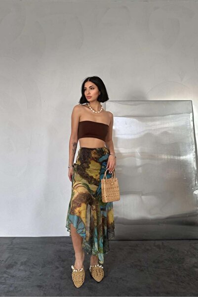 Vaveyy Patterned Printed Elastic Skirt