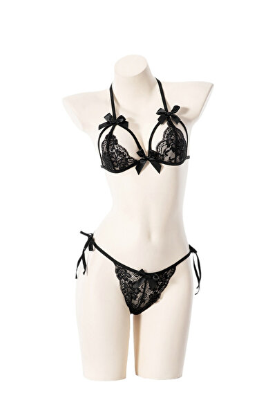 JInsh مجموعة ملابس داخلية نسائية مثيرة من الدانتيل مع فيونكة زهرية مطرزة مجوف...