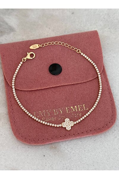 emy by emel luxury silver jewelry Altın Kaplama Taşlı Yoncalı Su Yolu Bilekli...