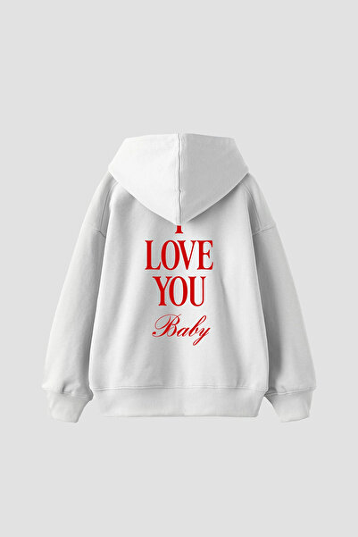 Sekizbiraltı I Love You Baby Printed Oversized Unisex White Hoodie