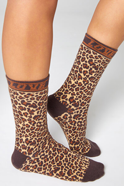 bamboo star Women's Stitch-Free Leopard Patterned Socks Non-Squeezing Socks / Does Not Leave Marks