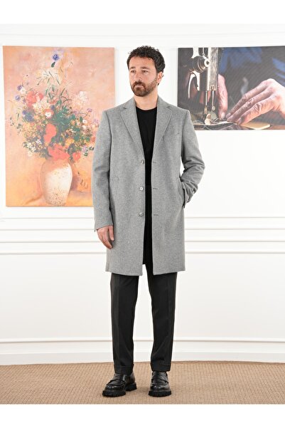 PAREZ Erkek Premium İtalyan Stil Slim Fit Mono Yaka Kaşe Kaban-XPRZK1000