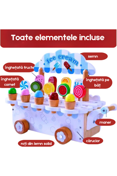 OEM Wooden stroller ice cream stand role-play educational toy, non-toxic paint, 32 cm, 3+ years
