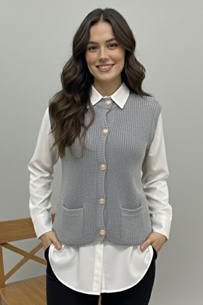 benguen Pocketed Knitwear Vest N495 Gray