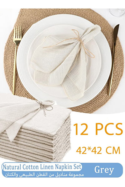 Generic مجموعة من 12 قطعة من المناديل المصنوعة من القطن الطبيعي والكتان، مناديل قابلة للغسل مع حواف