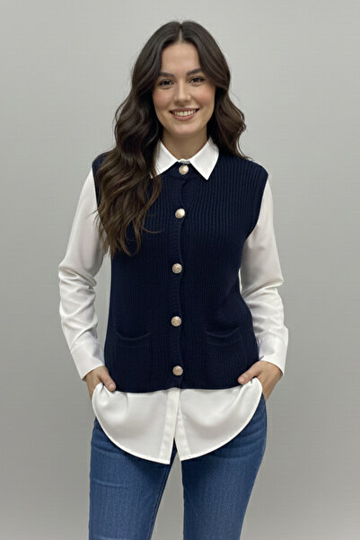 benguen Pocketed Knitwear Vest N495 Navy Blue