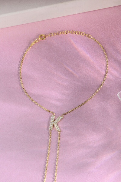 innuendo jewelery 925 AYAR GÜMÜŞ ÜZERİ ALTIN KAPLAMA K HARFLİ ŞAHMERAN