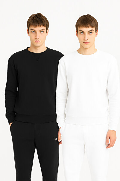 DeFacto 2li Regular Fit Bisiklet Yaka Kalın Basic Düz Sweatshirt T3777AZ25SP