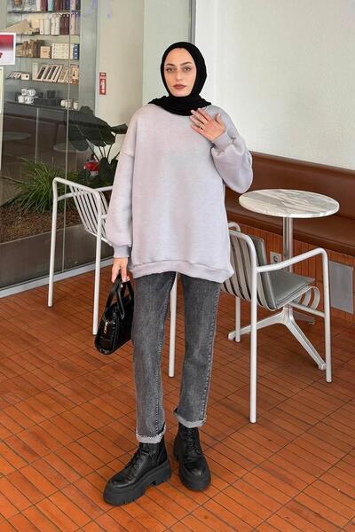 lamelif Jasmin Crew Neck Oversized Sweat Light Gray