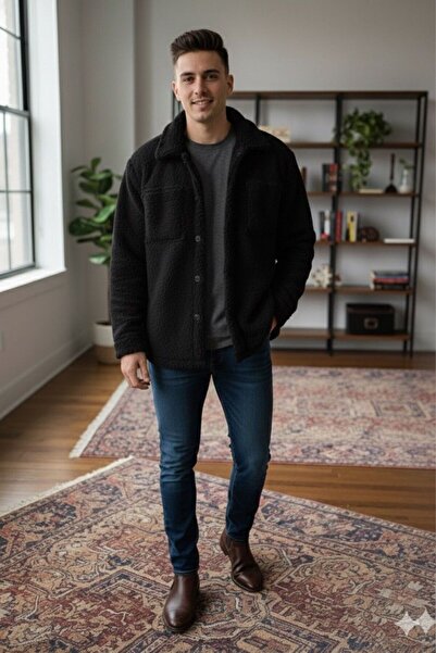 NO 601 سترة قميص قطيفة بأزرار سوداء للرجال